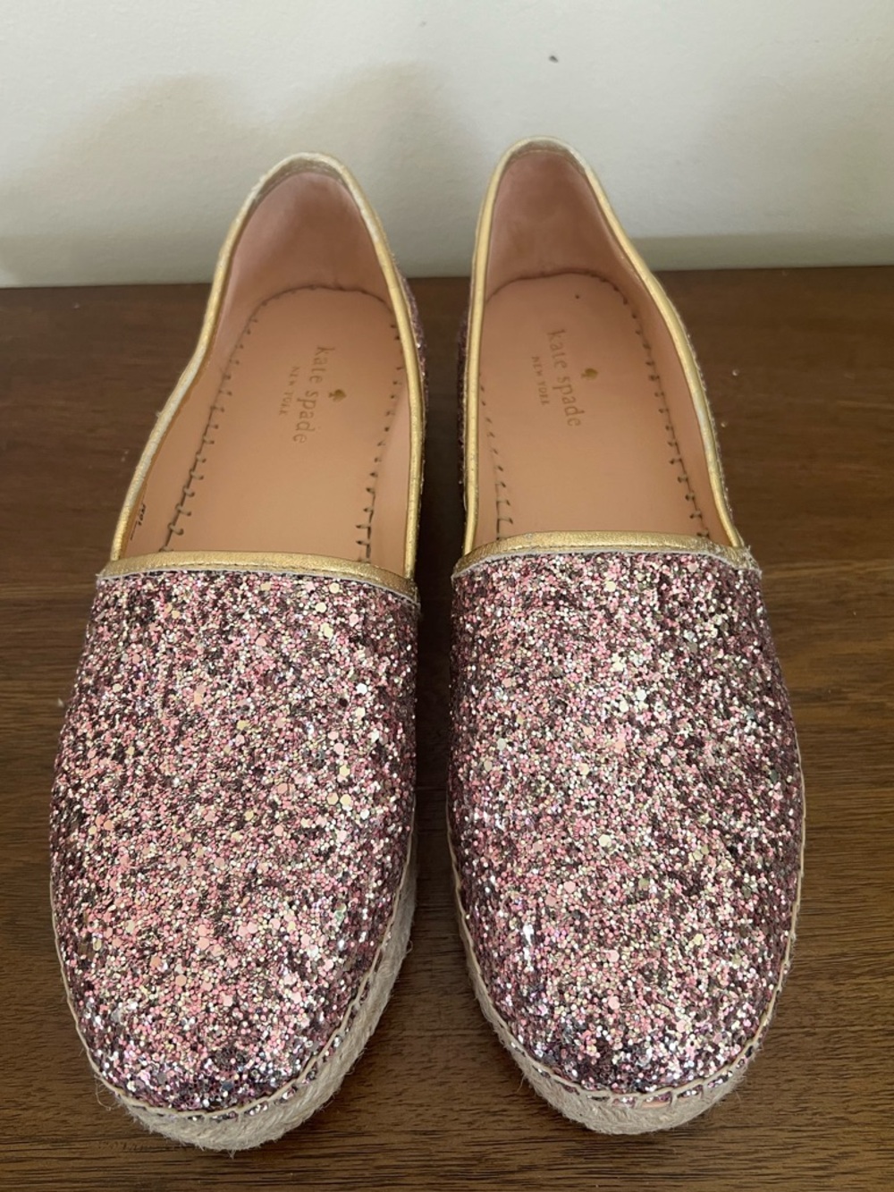 Kate Spade Linds Too Rose Gold Multi Glitter Espadrilles Flats Shoes 10 M